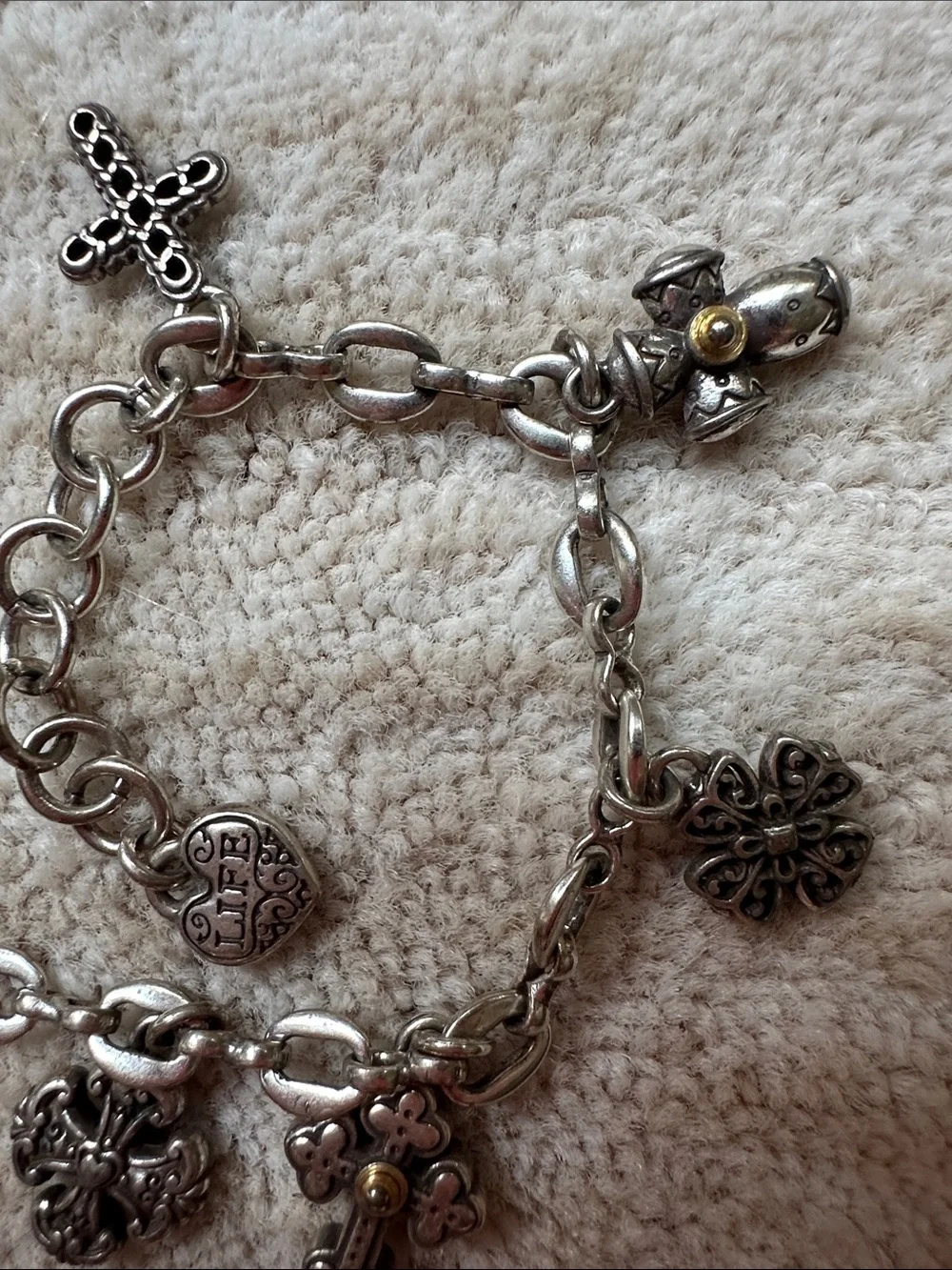 Brighton Eternity Crosses Charm Bracelet vintage Silverplate Two Tone 8.5”